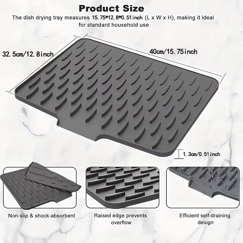 Silicone Sink Drying Mat with Drain Spout – Anti-Slip Kitchen Dish Drying Mat for Countertop