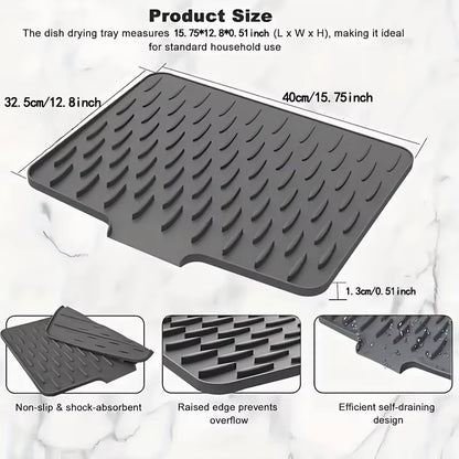 Silicone Sink Drying Mat with Drain Spout – Anti-Slip Kitchen Dish Drying Mat for Countertop