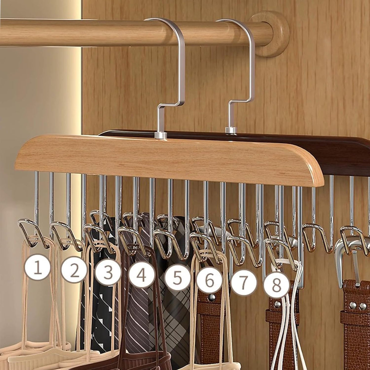 Pack of 2  – 8 Hooks Wooden Hanger Organizer – | Free Shipping