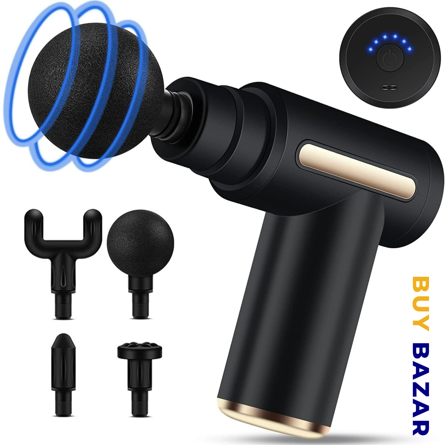 Rechargeable Muscle Massage Gun – Portable Percussion Massage Device with 4 Interchangeable Heads for Body Use