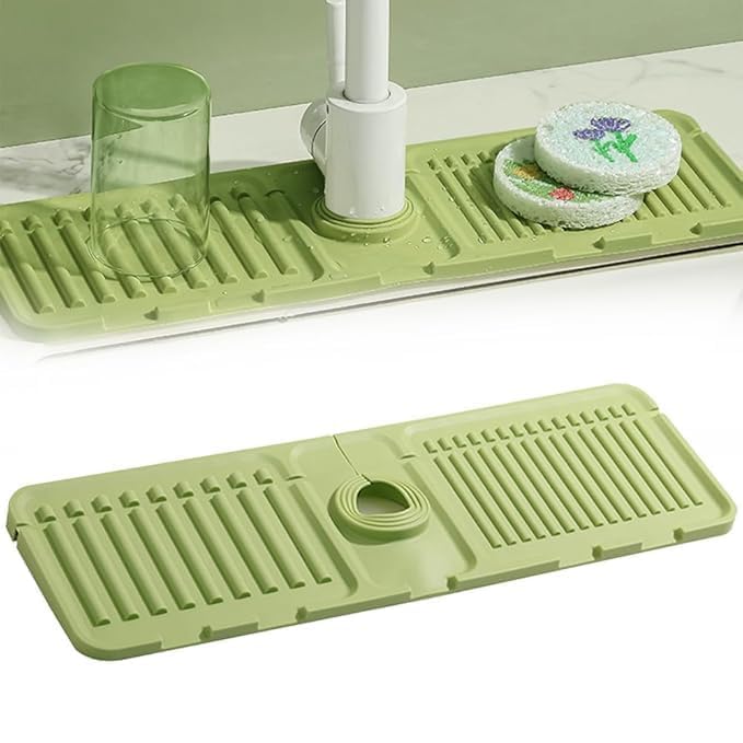 2-in-1 Silicone Faucet Mat & Kitchen Sink Splash Guard – Water-Resistant Countertop Protector