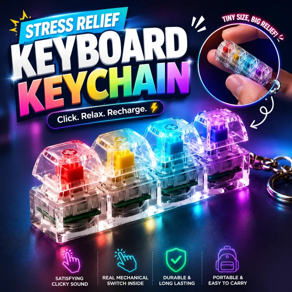 Mechanical Keyboard Switch Keychain – Clicky Stress Relief Fidget Keychain with 4 Mechanical Switches | Free Shipping