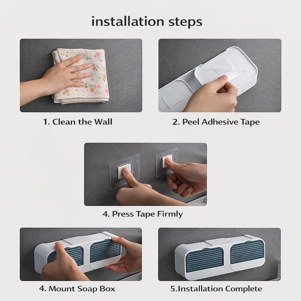 Wall Mounted Soap Holder with Drain Tray & Storage Drawer – Self-Adhesive Bathroom Soap Organizer - Free Shipping