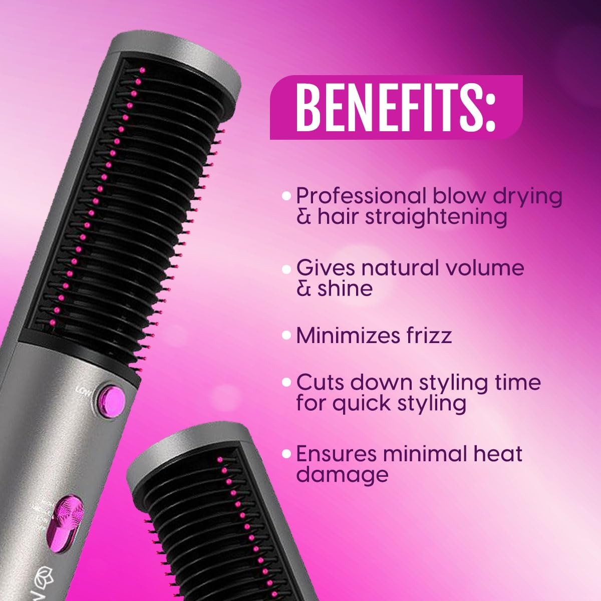 3-in-1 Hot Air Hair Styling Brush – Hair Dryer & Volumizing Straightening Comb for Quick Hair Styling