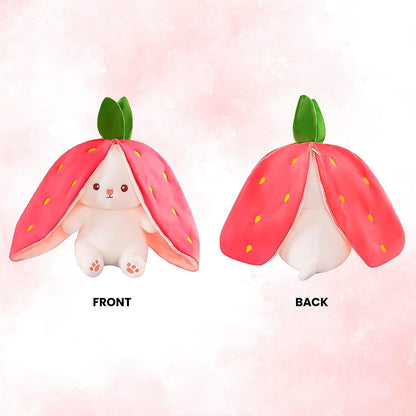 Reversible Strawberry Bunny Soft Toy – Rabbit Plush Toy with Zipper | Cute Strawberry Rabbit Doll | Gift for Kids & Girlfriend