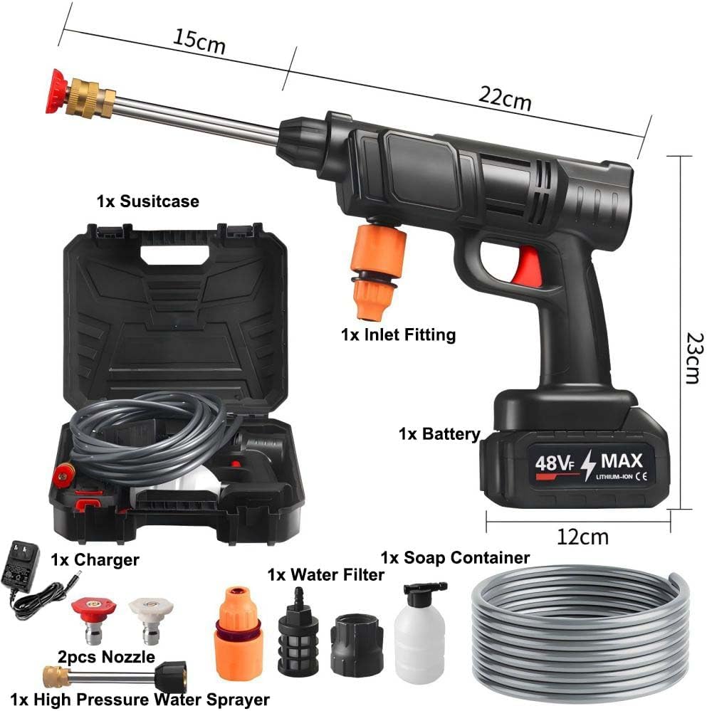 Cordless Pressure Washer Gun – Portable High Pressure Water Spray Gun with Battery, Hose & Multi Nozzle Kit for Car Wash & Home Cleaning
