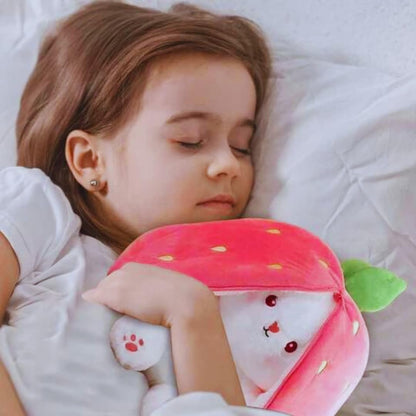 Reversible Strawberry Bunny Soft Toy – Rabbit Plush Toy with Zipper | Cute Strawberry Rabbit Doll | Gift for Kids & Girlfriend
