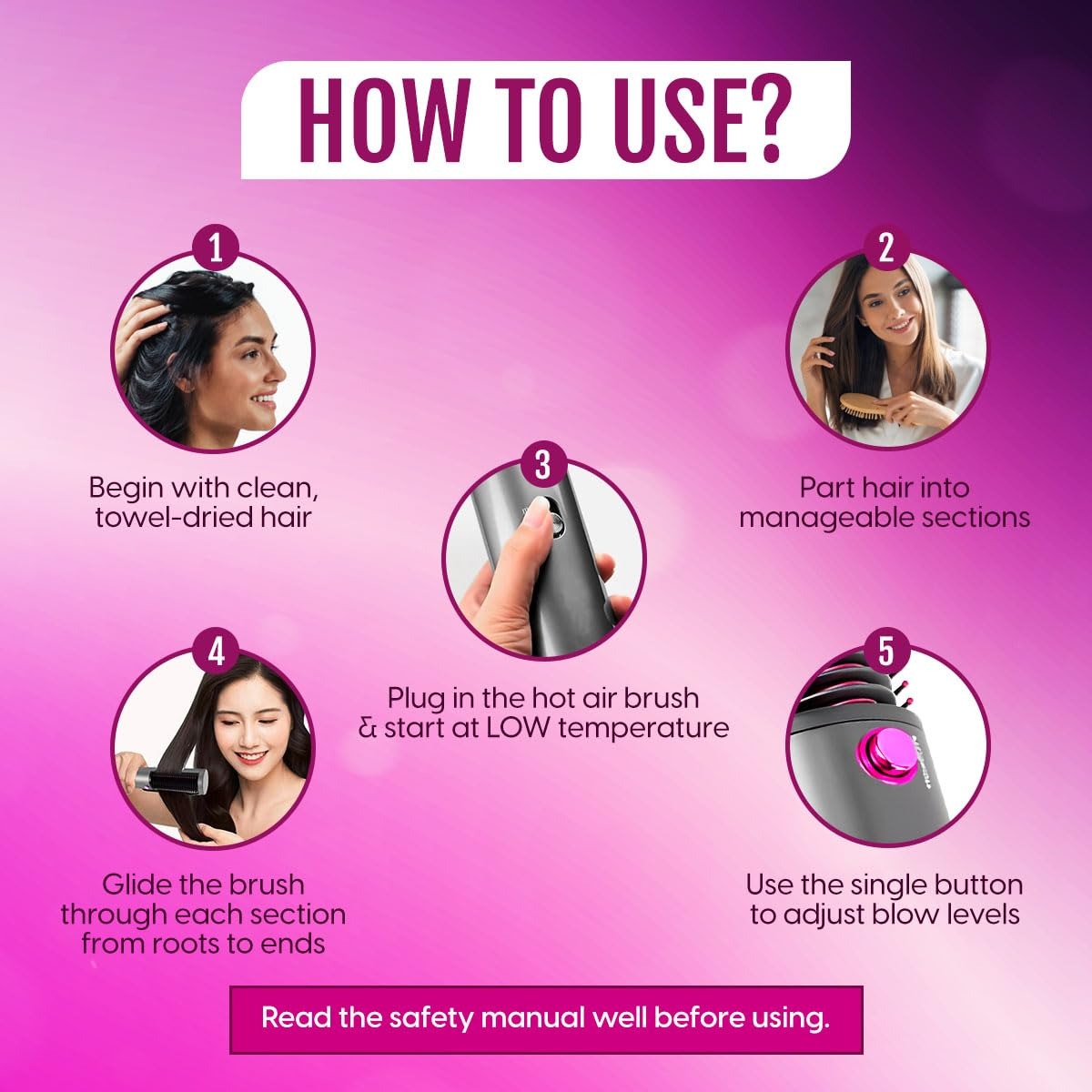 3-in-1 Hot Air Hair Styling Brush – Hair Dryer & Volumizing Straightening Comb for Quick Hair Styling