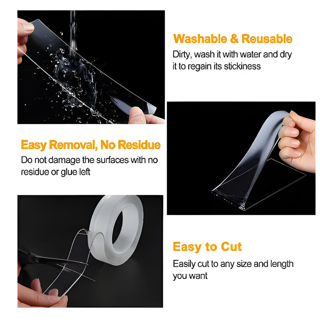 Nano Double-Sided Adhesive Tape – Transparent Reusable Strong Grip Tape for Home & Office Use