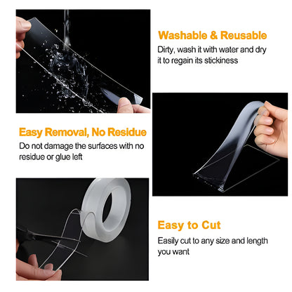 Nano Double-Sided Adhesive Tape – Transparent Reusable Strong Grip Tape for Home & Office Use