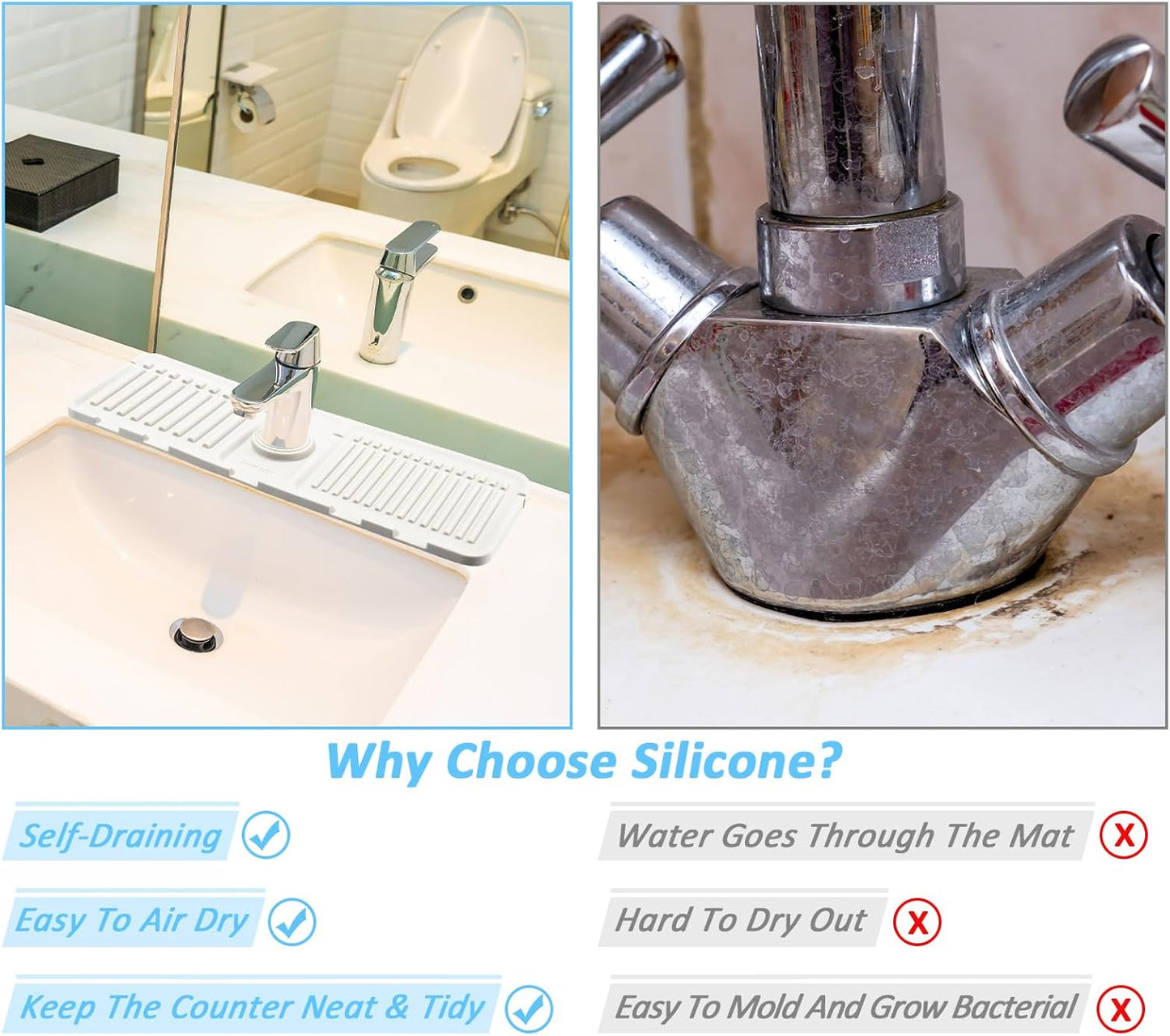 2-in-1 Silicone Faucet Mat & Kitchen Sink Splash Guard – Water-Resistant Countertop Protector