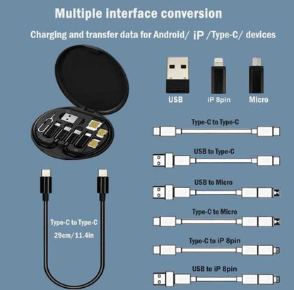 5 in 1 60W Fast Charging Cable Kit – Multi Charging Cable with USB Adapter, SIM Card Storage & Phone Stand