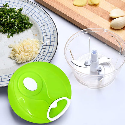 Manual Food Chopper – Pull Cord Vegetable & Meat Cutter with Stainless Steel Blades for Kitchen Use