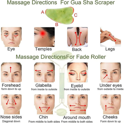 Jade Roller & Gua Sha Facial Massage Tool Set