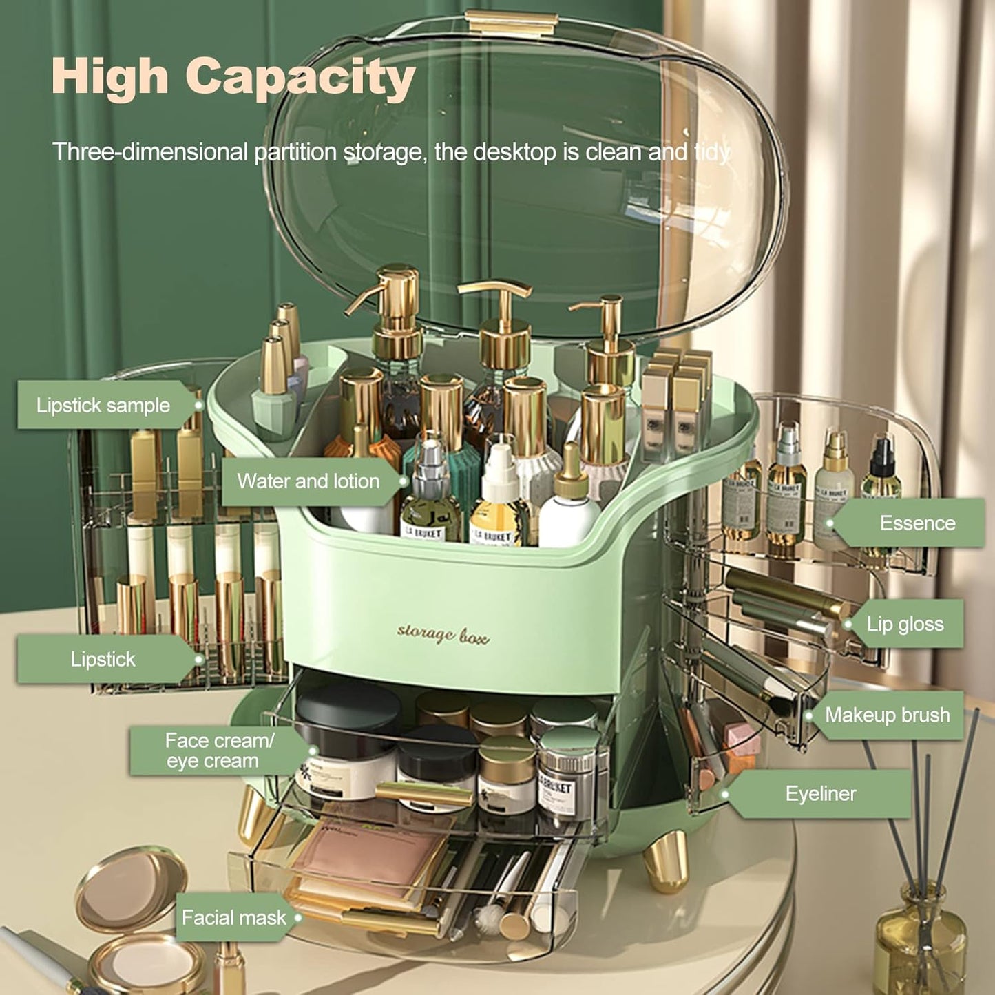 Luxury Cosmetic Organizer – Multi-Layer Makeup Storage Box with Dustproof Cover