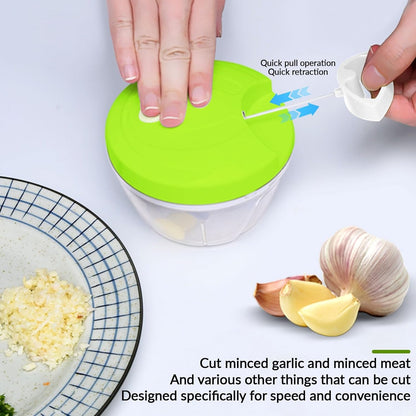 Manual Food Chopper – Pull Cord Vegetable & Meat Cutter with Stainless Steel Blades for Kitchen Use