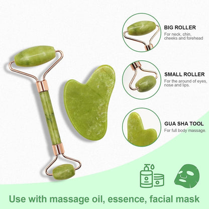 Jade Roller & Gua Sha Facial Massage Tool Set