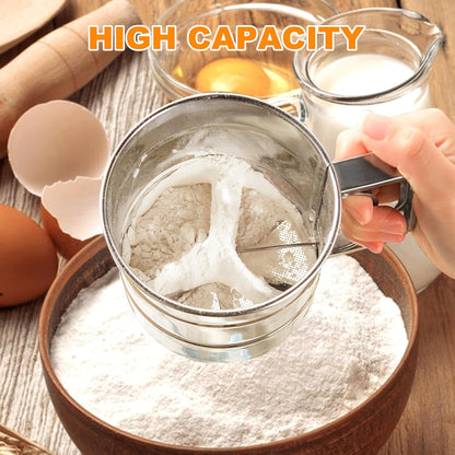 Stainless Steel Flour Sifter – Hand Press Flour Strainer with Measuring Marks