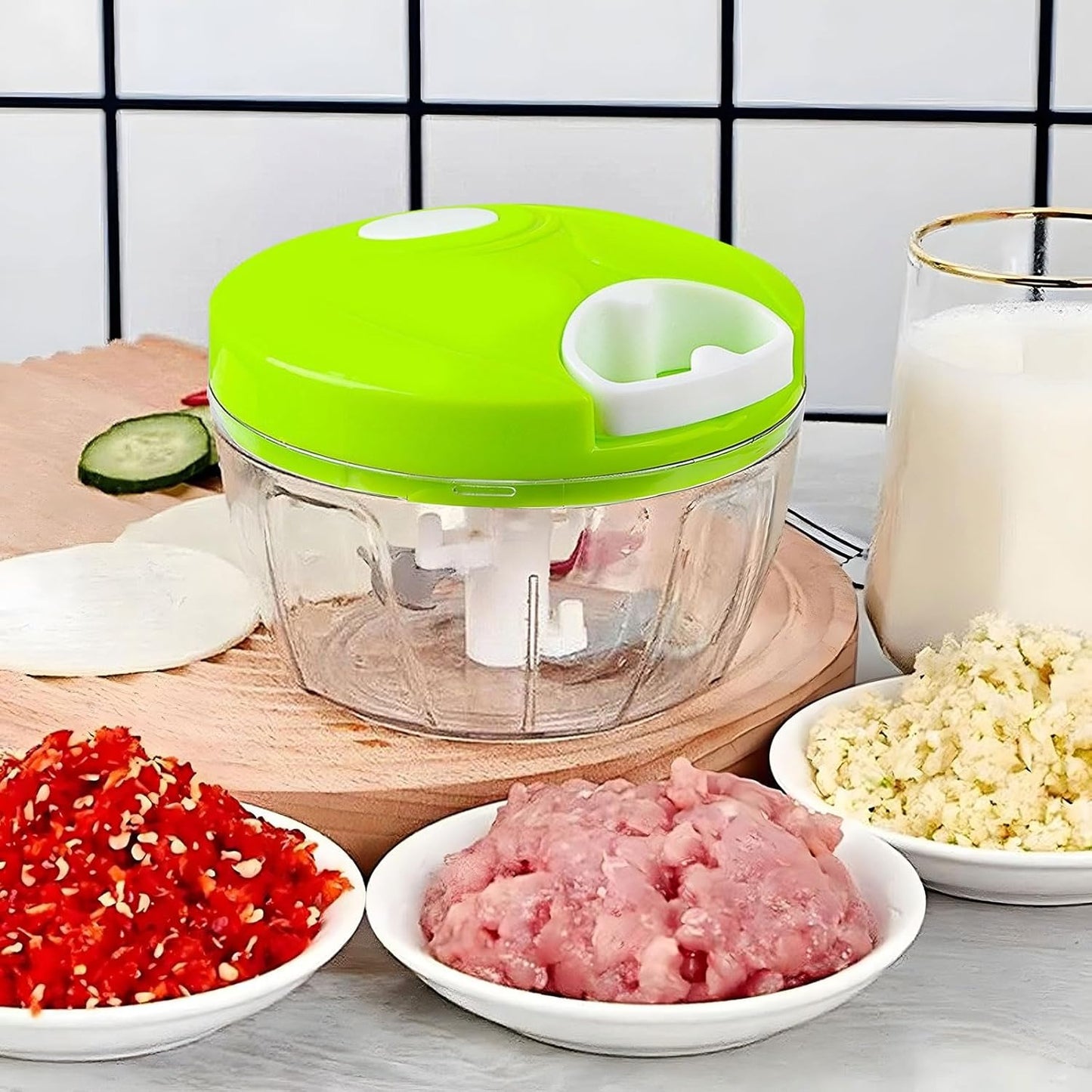 Manual Food Chopper – Pull Cord Vegetable & Meat Cutter with Stainless Steel Blades for Kitchen Use