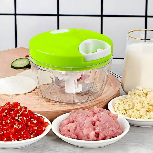 Manual Food Chopper – Pull Cord Vegetable & Meat Cutter with Stainless Steel Blades for Kitchen Use