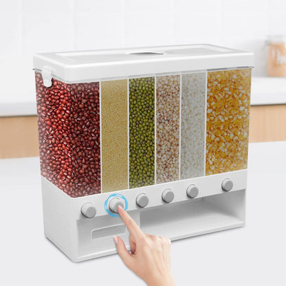 6 Grid Dry Food Dispenser – Multi-Section Grain & Pulses Storage Container