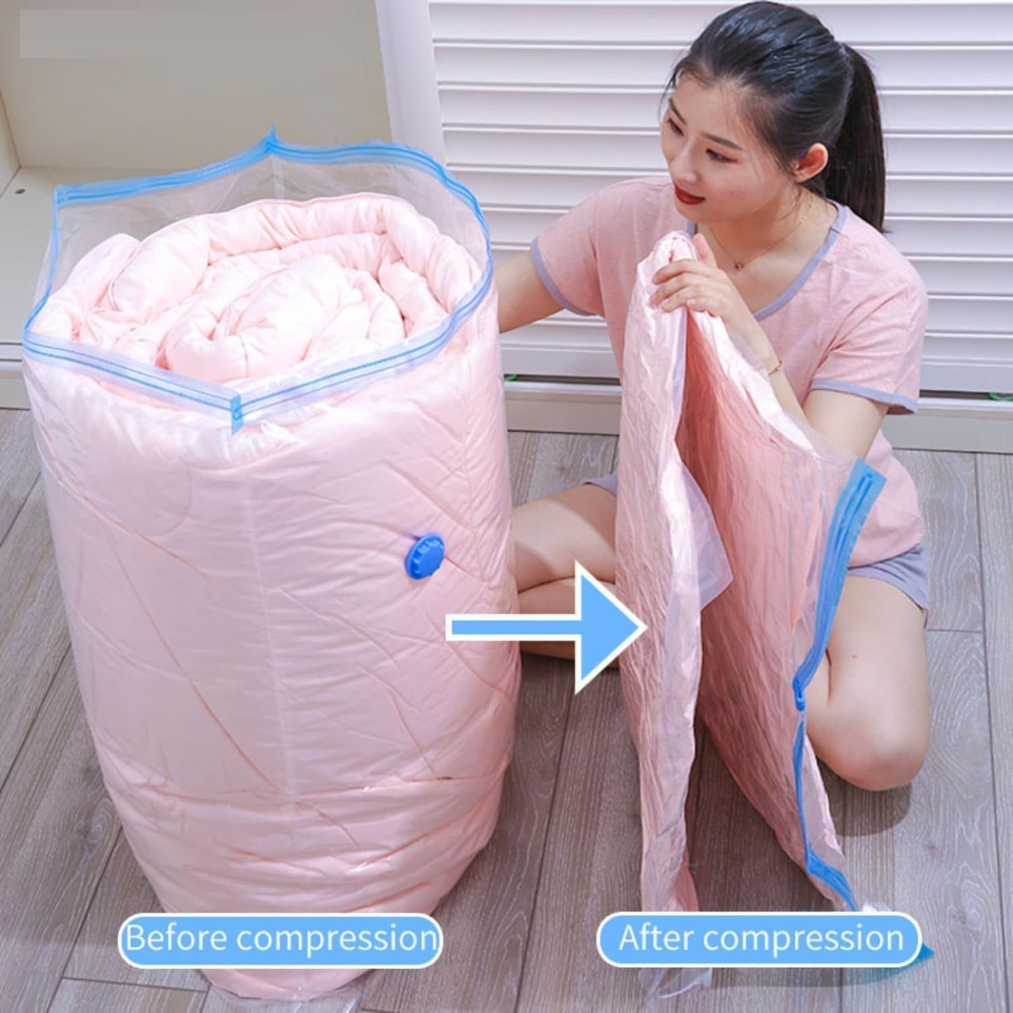5 Pack Vacuum Storage Bags with Hand Pump – Space Saving Compression Bags for Clothes, Blankets & Bedding