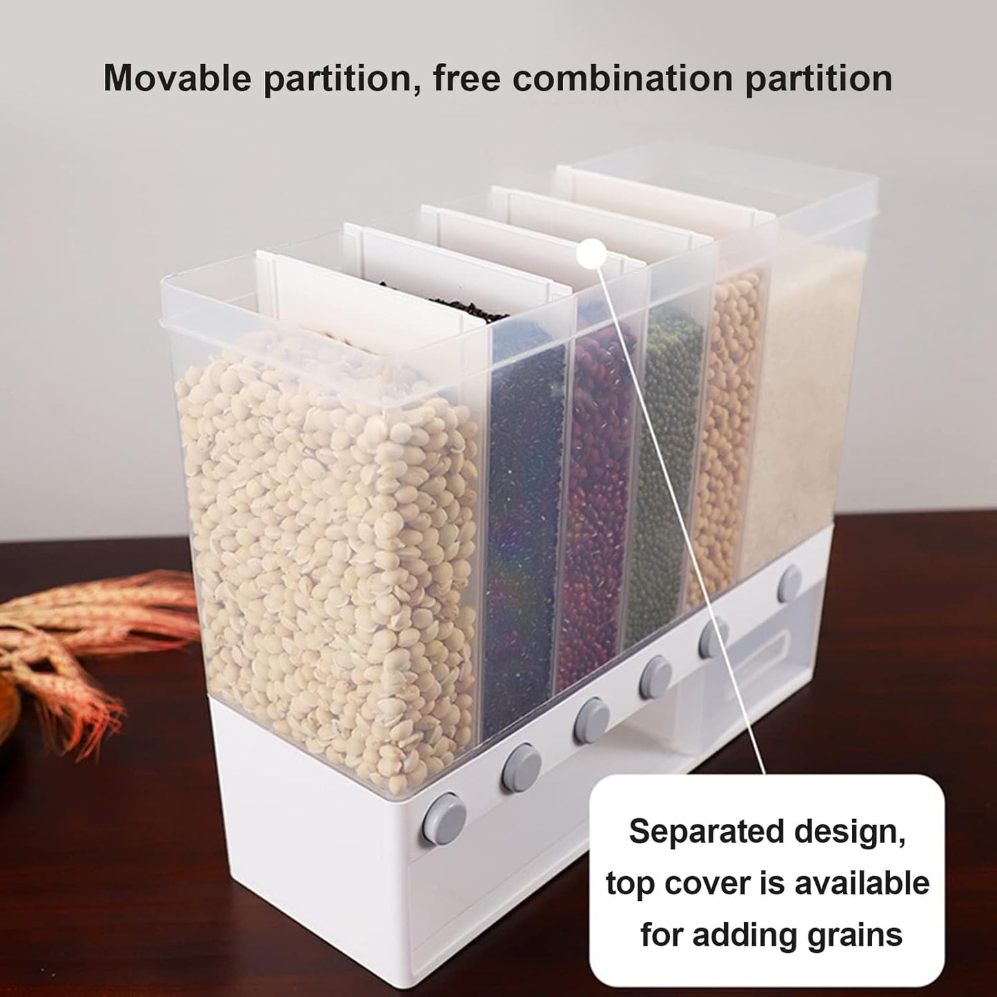 6 Grid Dry Food Dispenser – Multi-Section Grain & Pulses Storage Container