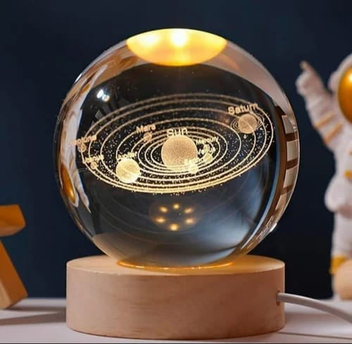 3D Moon Crystal Ball Night Lamp with Wooden Base, LED Lunar Light Decorative Bedroom Lamp, Home Decor Gift