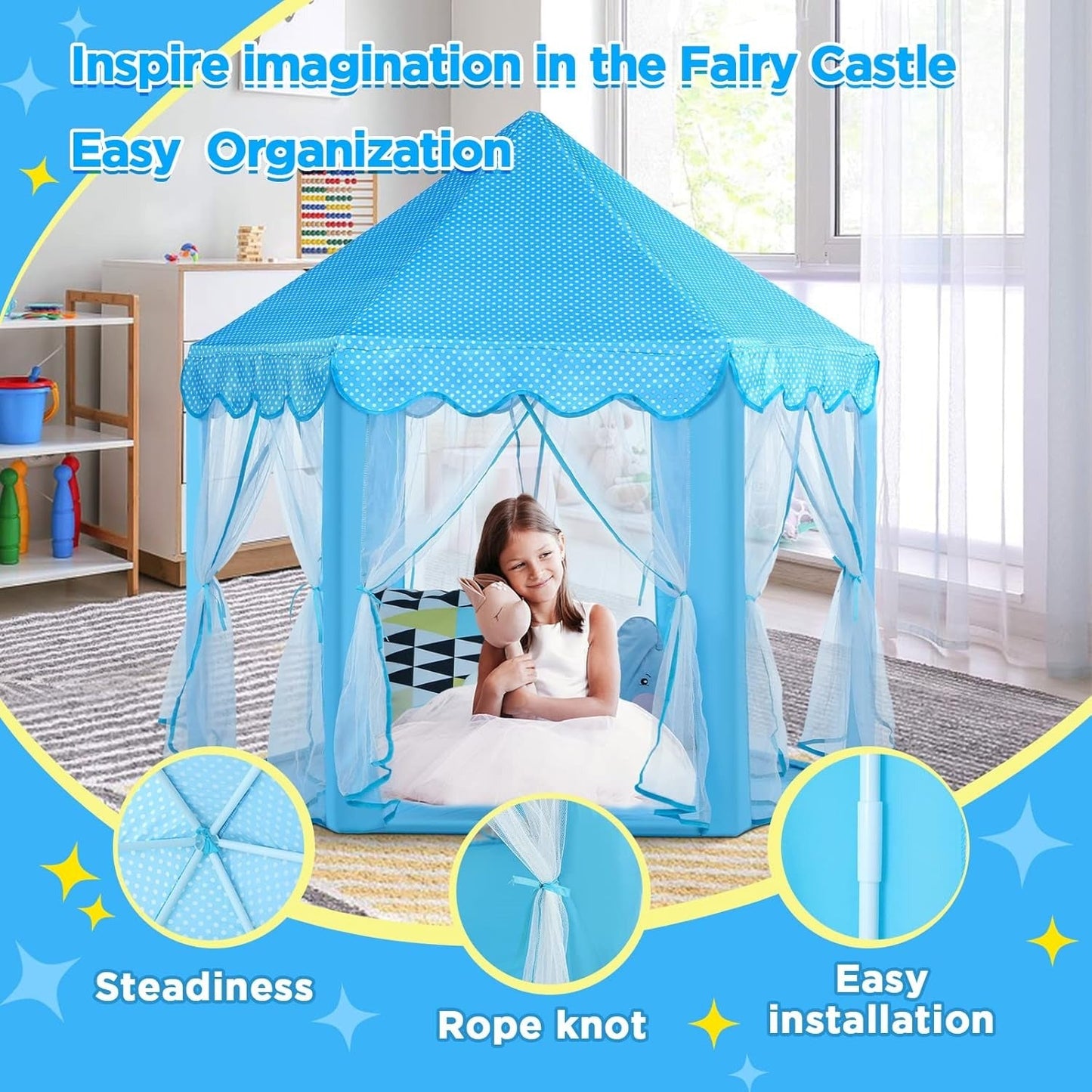 Kids Play Tent House – Indoor & Outdoor Foldable Princess Play Tent for Children