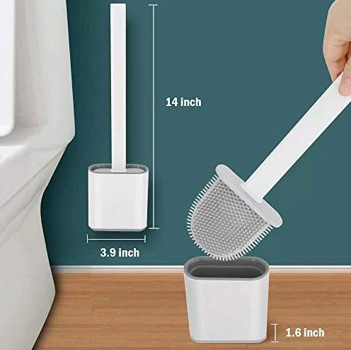 Silicone Toilet Brush with Holder - Flexible Soft Bristle Bathroom Cleaning Brush Set