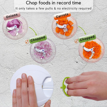 Manual Food Chopper – Pull Cord Vegetable & Meat Cutter with Stainless Steel Blades for Kitchen Use