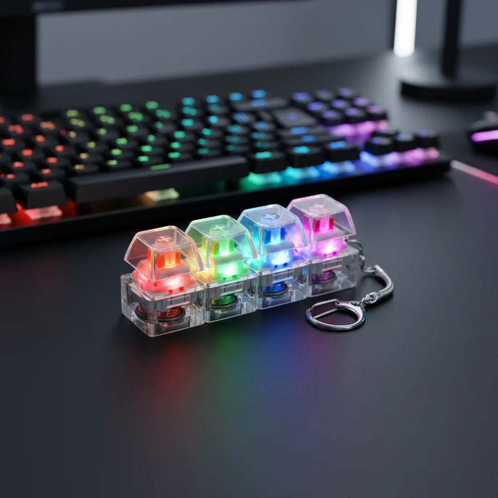Mechanical Keyboard Switch Keychain – Clicky Stress Relief Fidget Keychain with 4 Mechanical Switches | Free Shipping