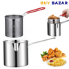 2-in-1 Stainless Steel Deep Fryer Pot with Removable Strainer Basket and Heat-Resistant Handle