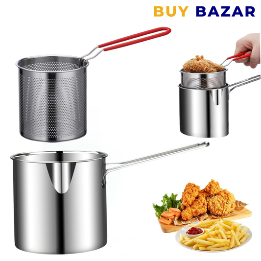 2-in-1 Stainless Steel Deep Fryer Pot with Removable Strainer Basket and Heat-Resistant Handle