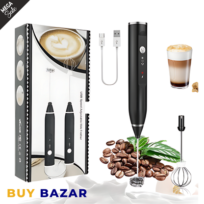 USB Rechargeable Milk Frother – Handheld Electric Coffee Frother & Foam Maker with Stainless Steel Whisk