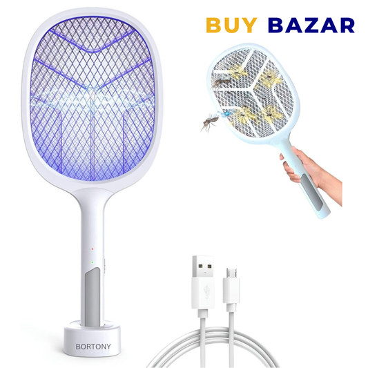 Rechargeable Electric Mosquito Racket – USB Insect Zapper Bat with LED Light for Indoor & Outdoor Use
