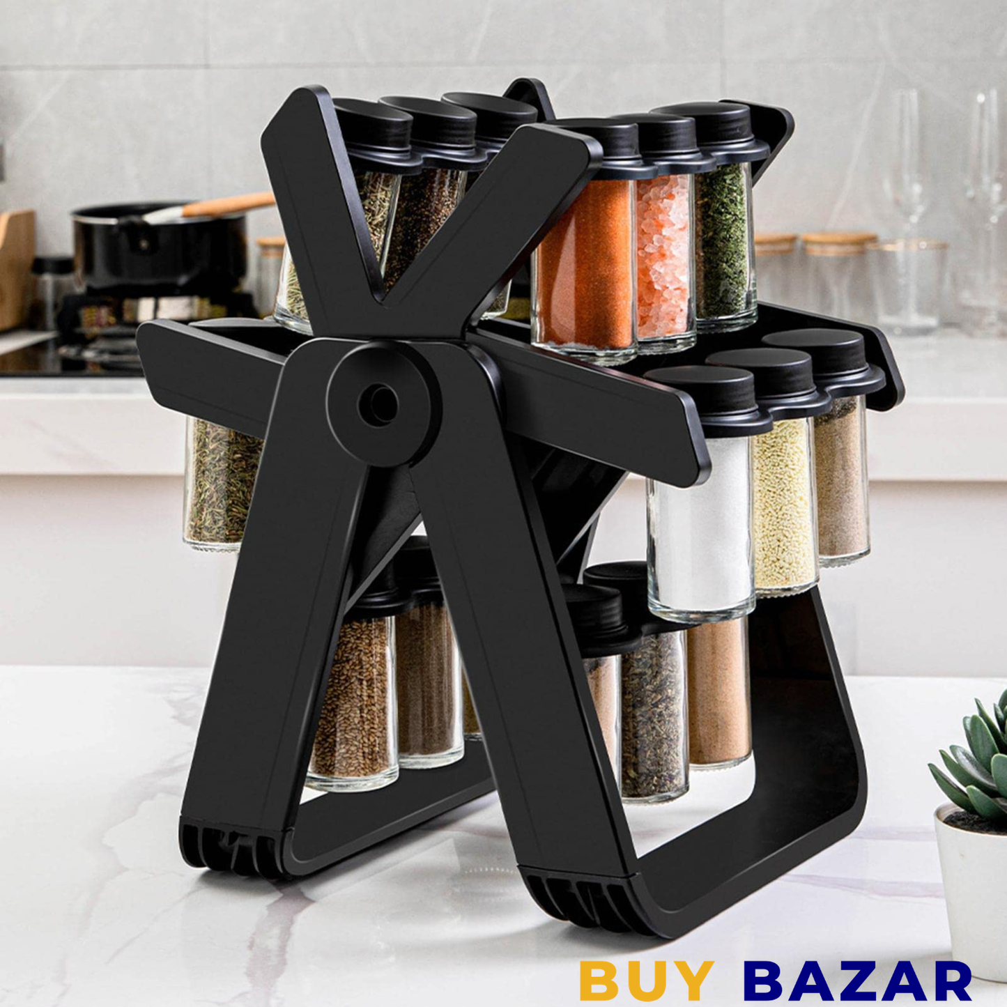 Ferris Wheel Spice Rack Organizer – 360° Rotating Kitchen Seasoning Holder with Glass Jars