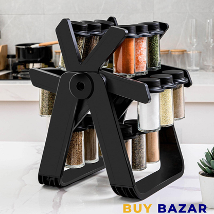 Ferris Wheel Spice Rack Organizer – 360° Rotating Kitchen Seasoning Holder with Glass Jars