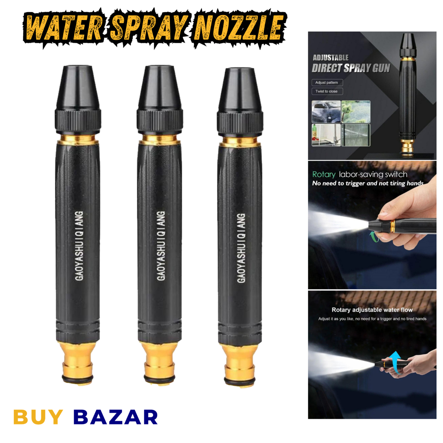 Adjustable Water Spray Nozzle – High Pressure Hose Spray Gun for Car Wash, Gardening & Cleaning