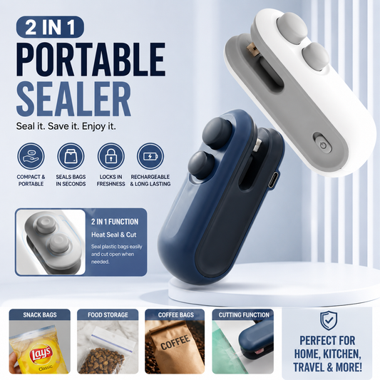2-in-1 Portable Heat Sealer & Cutter – Rechargeable Food Bag Sealing Machine