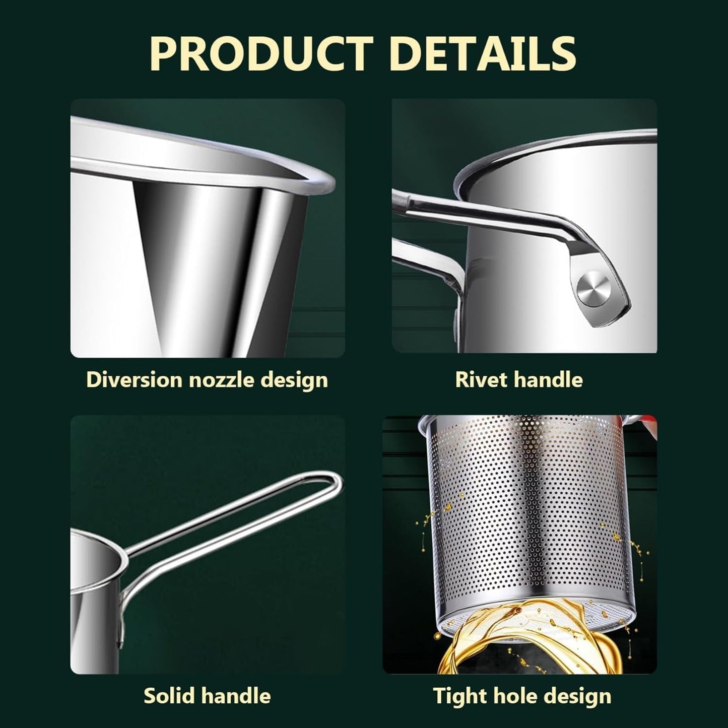 2-in-1 Stainless Steel Deep Fryer Pot with Removable Strainer Basket and Heat-Resistant Handle