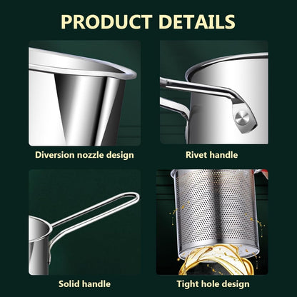 2-in-1 Stainless Steel Deep Fryer Pot with Removable Strainer Basket and Heat-Resistant Handle