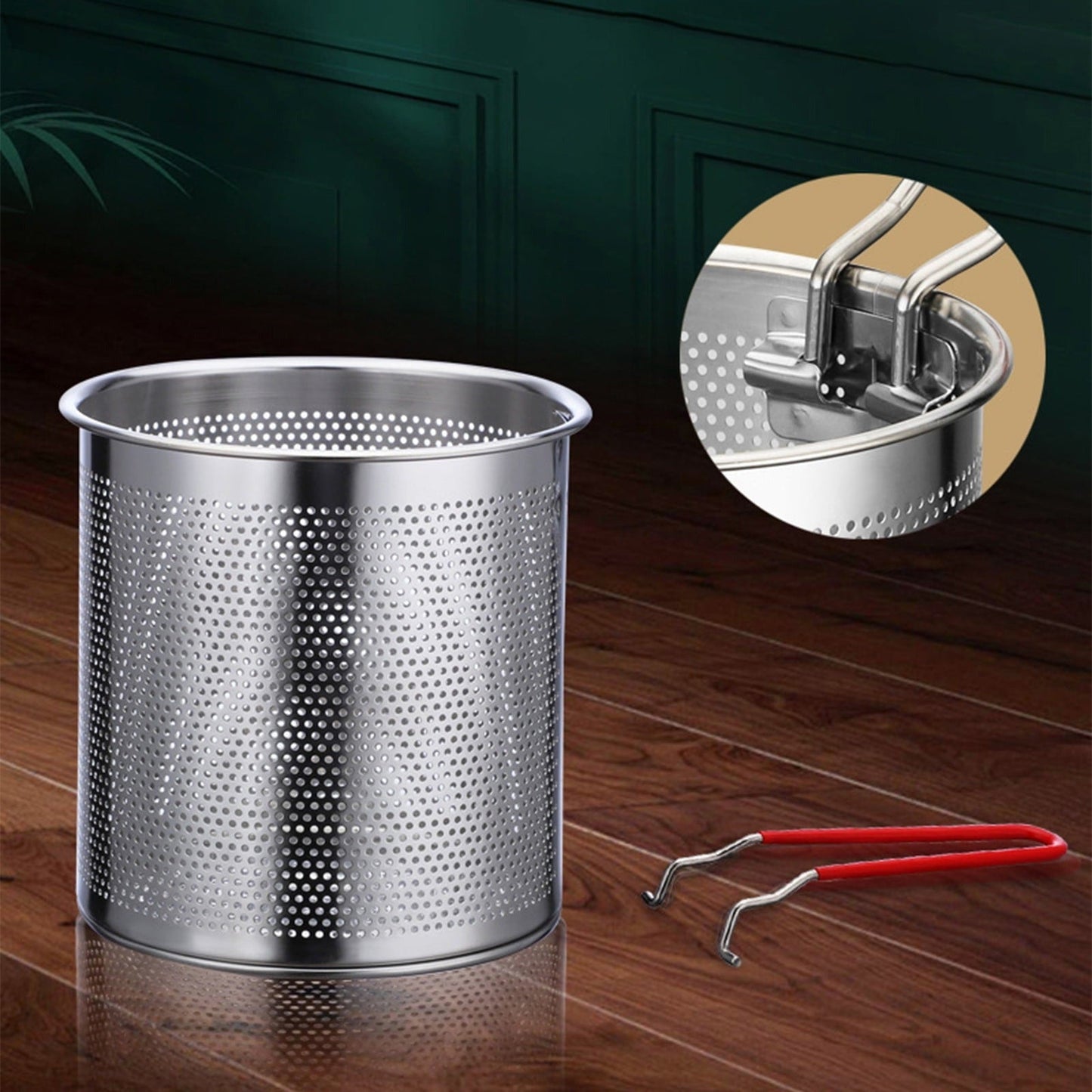2-in-1 Stainless Steel Deep Fryer Pot with Removable Strainer Basket and Heat-Resistant Handle