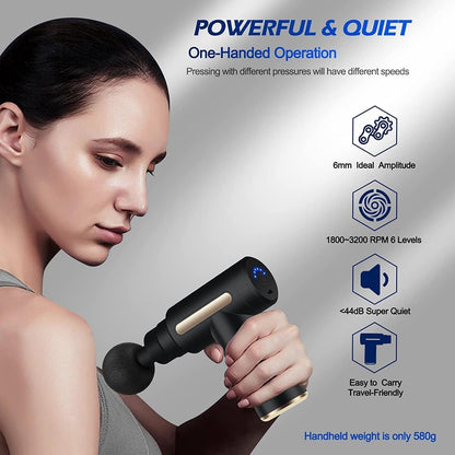 Rechargeable Muscle Massage Gun – Portable Percussion Massage Device with 4 Interchangeable Heads for Body Use