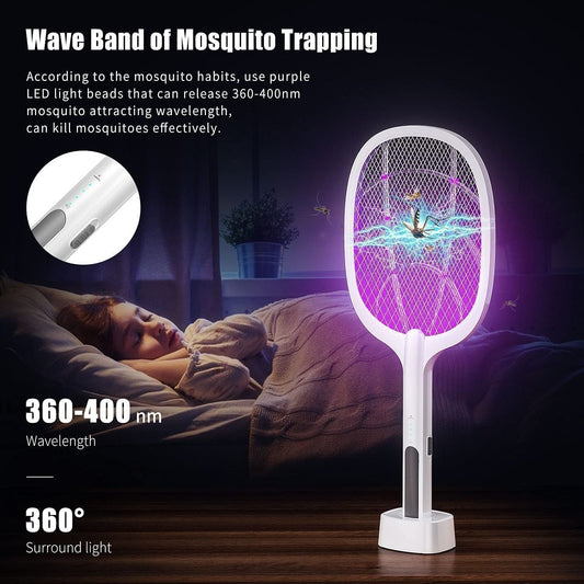 Rechargeable Electric Mosquito Racket – USB Insect Zapper Bat with LED Light for Indoor & Outdoor Use