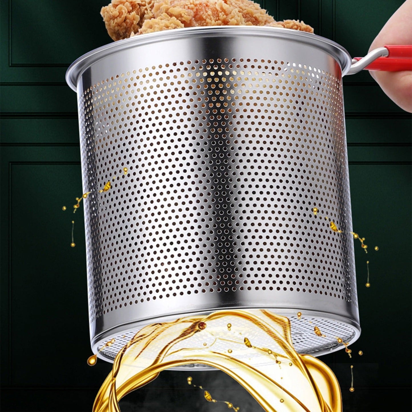 2-in-1 Stainless Steel Deep Fryer Pot with Removable Strainer Basket and Heat-Resistant Handle