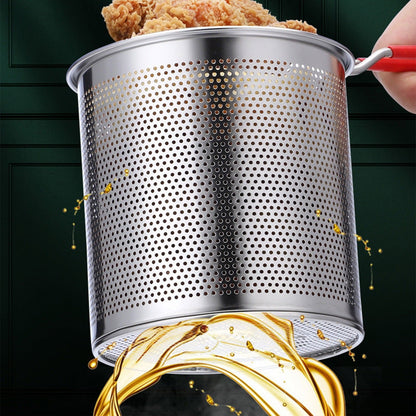 2-in-1 Stainless Steel Deep Fryer Pot with Removable Strainer Basket and Heat-Resistant Handle