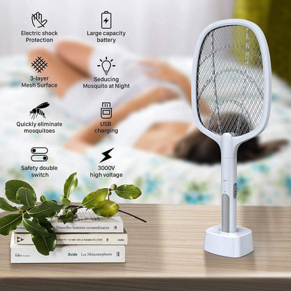 Rechargeable Electric Mosquito Racket – USB Insect Zapper Bat with LED Light for Indoor & Outdoor Use