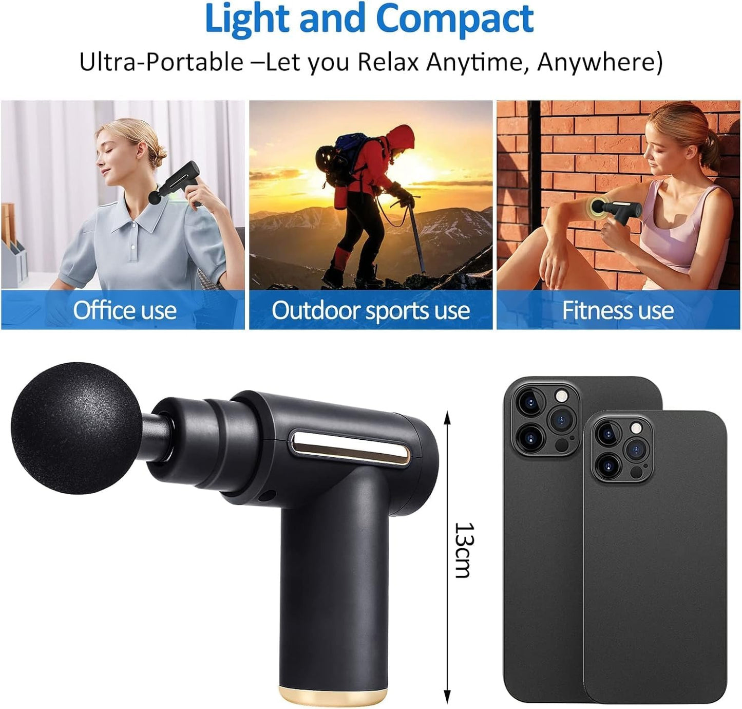Rechargeable Muscle Massage Gun – Portable Percussion Massage Device with 4 Interchangeable Heads for Body Use