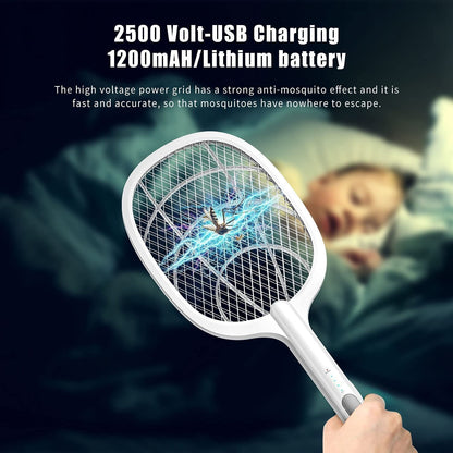 Rechargeable Electric Mosquito Racket – USB Insect Zapper Bat with LED Light for Indoor & Outdoor Use